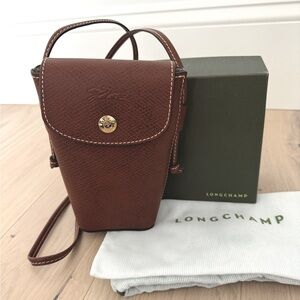 Longchamp ÉPURE PHONE CASE WITH LEATHER LACE Brown Leather